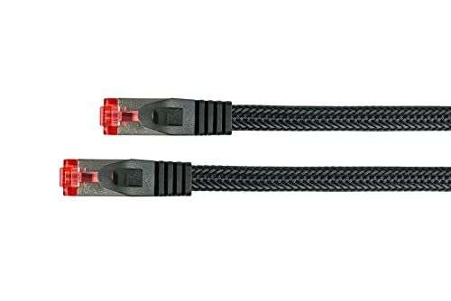 PYTHON Cat.6 RJ45 Ethernet LAN Patchkabel mit Rastnasenschutz und Nylongeflecht, S/FTP, PiMF, PVC, 250MHz, OFC, Gigabit-fähig (10/100/1000-Base-T Ethernet Netzwerke) - schwarz, 2 m von Python