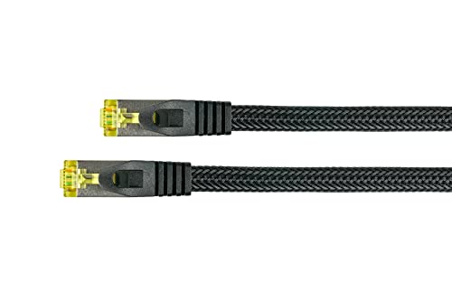 PYTHON RJ45 Ethernet LAN Patchkabel mit Cat. 7 Rohkabel, mit Rastnasenschutz RNS und Nylongeflecht, S/FTP, PiMF, halogenfrei, 500MHz, OFC, 10-Gigabit-fähig - schwarz, 30m von Python
