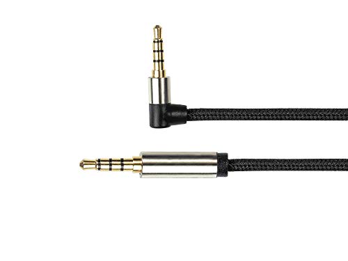 PYTHON Series PREMIUM Audio AUX 3,5 mm Klinkenkabel 4-pol - 0,5m / 50cm - Vollmetallstecker mit 2mm Stufe für Schutzhüllen beidseitig - einseitig gewinkelt - KUPFERLEITER - Textilgeflecht - SCHWARZ von Python