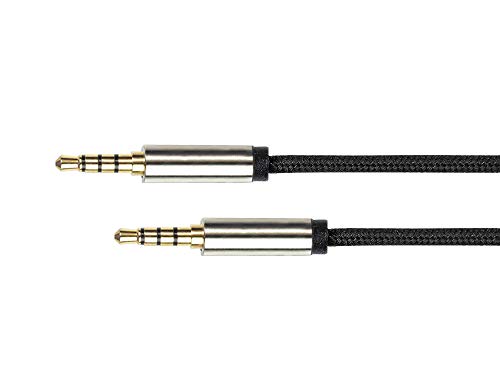 PYTHON Series PREMIUM Audio AUX 3,5 mm Klinkenkabel 4-pol - 2m - Vollmetallstecker mit 2mm Stufe für Schutzhüllen beidseitig - vergoldete Anschlüsse - KUPFERLEITER - Textilgeflecht - SCHWARZ von Python