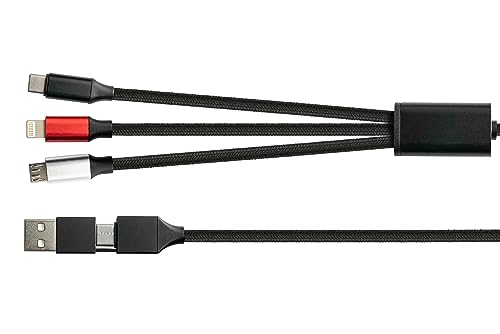 PYTHON USB 6-in-1 Ladekabel - USB-A und USB-C Stecker an USB-C/USB Micro B/Lightning (iPhone/iPad) Stecker - Textilmantel - schwarz - 1,2m von Python