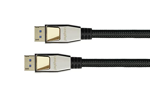 Python PREMIUM DisplayPort 2.0 Kabel - 2 m - 54 Gbit/s, UHBR 13.5-4K @240Hz / 8K @60Hz - KUPFERLEITER - NYLONGEFLECHT - schwarz von Python