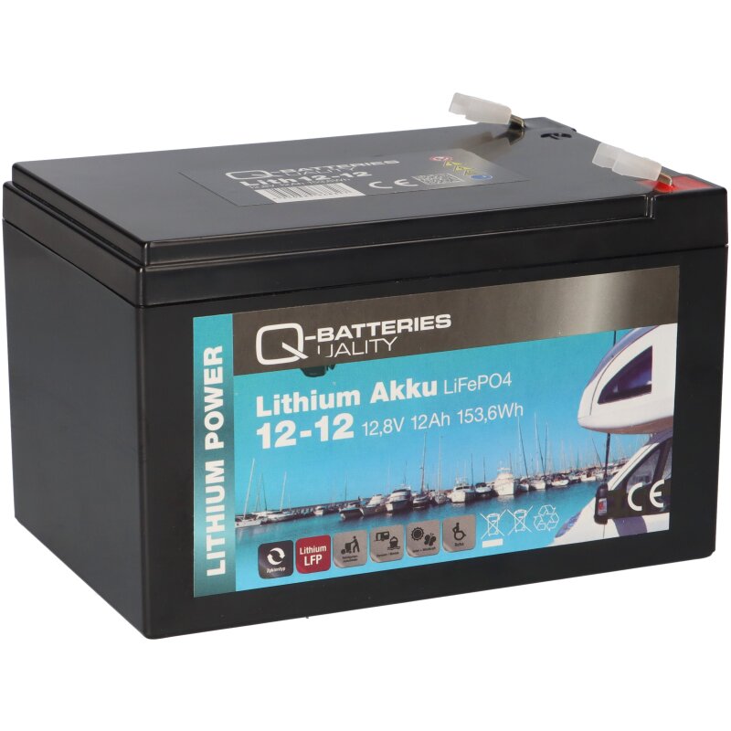 1x Q-Batteries Lithium Akku 12-12 12,8V 12Ah 153,6Wh LiFePO4 von Q-Batteries
