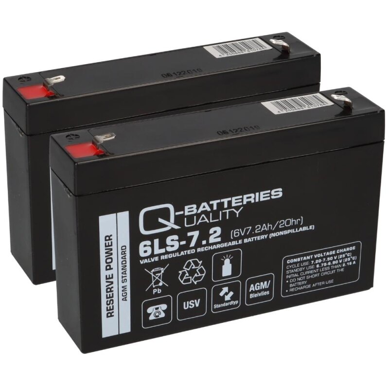 2x Q-Batteries 6LS-7.2 6V 7,2Ah Blei-Vlies Akku AGM VRLA von Q-Batteries