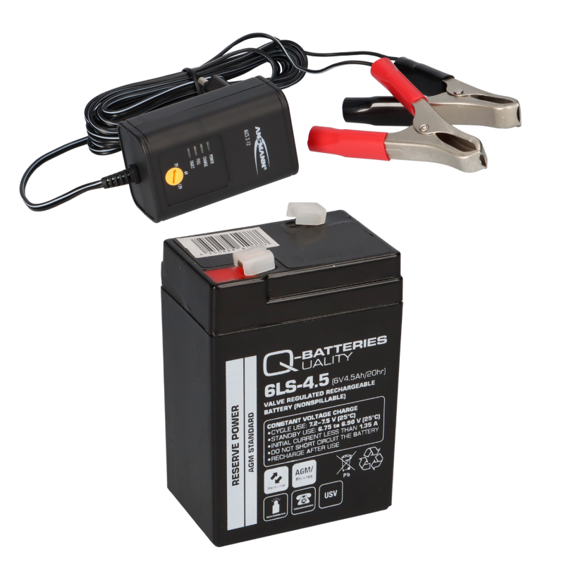 AKKU BATTERIE 6V 4,5Ah 20HR 10HR 5HR kompatibel 5Ah 4A + Lader QB + A AKKU BATTERIE 6V 4,5Ah 20HR 10HR 5HR kompatibel 5Ah 4A + Lader QB + A von Q-Batteries