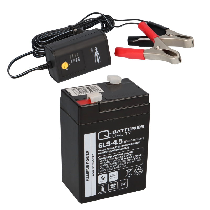 AKKU BATTERIE 6V 4,5Ah 20HR 10HR 5HR kompatibel 5Ah 4A + Lader QB + A von Q-Batteries