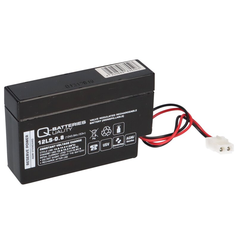 Q-Batteries 12LS-0.8 12V 0,8Ah AGM Blei-Vlies Akku mit AMP-Stecker von Q-Batteries