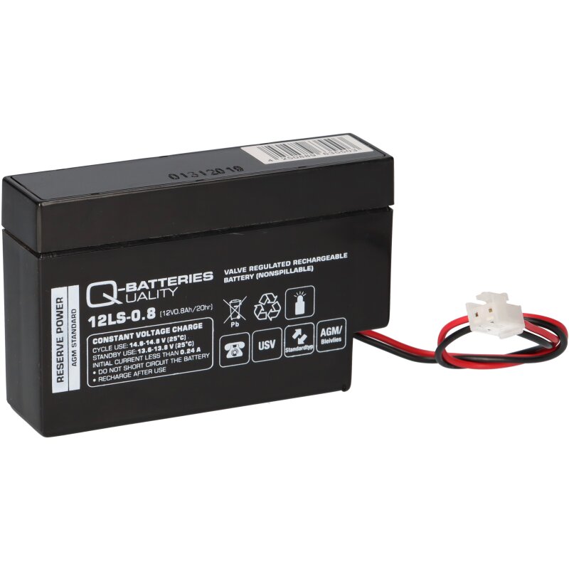 Q-Batteries 12LS-0.8 12V 0,8Ah Blei-Vlies-Akku / AGM mit JST Stecker von Q-Batteries
