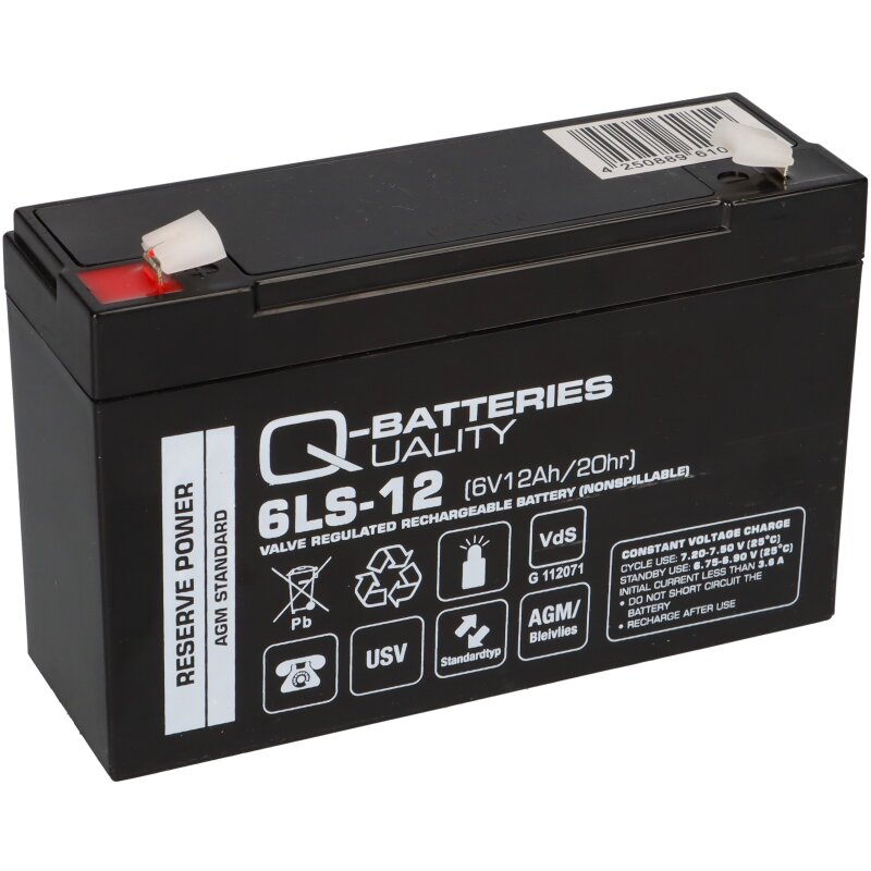 Q-Batteries 6LS-12 6V 12Ah Blei-Vlies Akku / AGM VRLA mit VdS von Q-Batteries