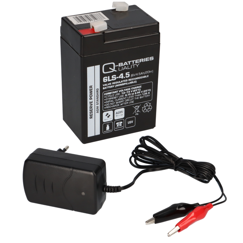 Set Q-Batteries BL 6-0,6 Ladegerät + Blei Akku 6LS-4.5 6V 4,5Ah Blei-Vlies AGM VRLA Set Q-Batteries BL 6-0,6 Ladegerät + Blei Akku 6LS-4.5 6V 4,5Ah Blei-Vlies AGM VRLA von Q-Batteries