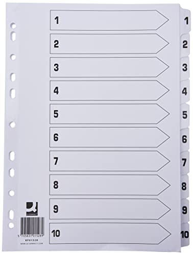 Q Connect A4 Index 1–10 verstärkte Tabs Multi gelocht Board – Weiß/Transparent von Q-Connect