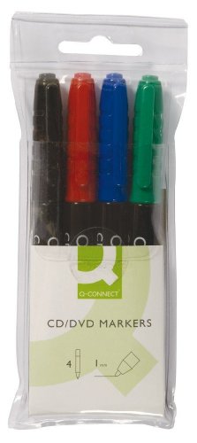 Q-Connect CD/DVD-Marker 1mm (Strich) 4 St Aufhänger Verschiedene Farben / / Typ-Rund/Art-Klassisch/Farbe-Verschiedene Farben/Linienlänge (m)- / Linienstärke (mm)-1 / Spitze (mm)-1 von Q-Connect