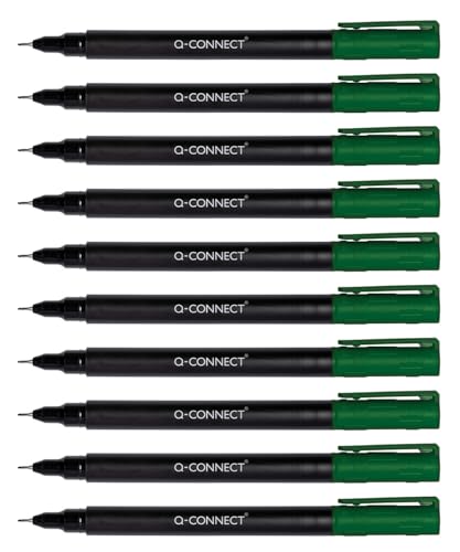 Q-Connect CD DVD BD Marker/Marker Stift Stärke: 0,4 mm/Grün / 10 Stück - 10er Pack/Wasserfest/zum Schreiben auf Glas, Kunststoff, Metall, Porzellan, Folie/auf Alkoholbasis/Ungiftig von Q-Connect