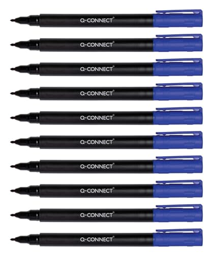 Q-Connect CD DVD BD Marker/Marker Stift Stärke: 0,6 mm/Blau / 10 Stück - 10er Pack/Wasserfest/zum Schreiben auf Glas, Kunststoff, Metall, Porzellan, Folie/auf Alkoholbasis/Ungiftig von Q-Connect