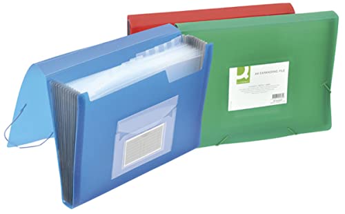 Q-Connect Fächermappe Organizer mit Gummiband / 6 Fächer/Trennstreifen/Taschen/PP/Dokumentenmappe A4 / Mischung von Farben/hat Fächer mit Indexfenstern und Indexen von Q-Connect