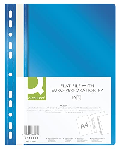 Q-Connect KF15663 Plastik Schnellhefter A4 Blau/ 10 Stück/Sichthefter Plastikhefter Kunststoff/Gelochte Hefter mit Beschriftungsstreifen/mit Transparentem Deckel/mit Lochung/Eurolochung von Q-Connect