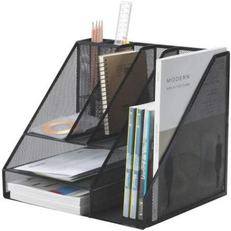 Q-Connect KF18473 Schreibtisch-Organizer A4 aus Lackiertem Metallgeflecht/Schwarz/Schreibtischorganizer/Mesh Metall Büro-Organizer Desk Organizer/ 4 Anti-Rutsch-Füße/ 34,5 x 29,0 x 29,5 cm von Q-Connect