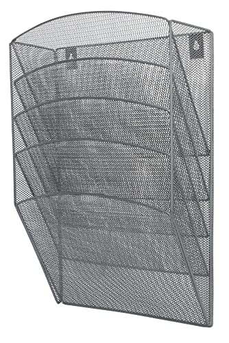 Q-Connect Satz von 5 Wandfkörben Wandkorb Wand Zeitungshalter/Silber/Wandmontierter Metallgitter Organizer Zeitungsständer Wand Magazinhalter Prospekthalter Zeitschriften Wandhalter von Q-Connect