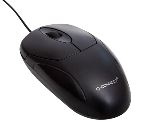 Q Connect Scrollrad Maus, schwarz/kabelgebundene 3-Tasten Maus, mit optischem Sensor von Q-Connect