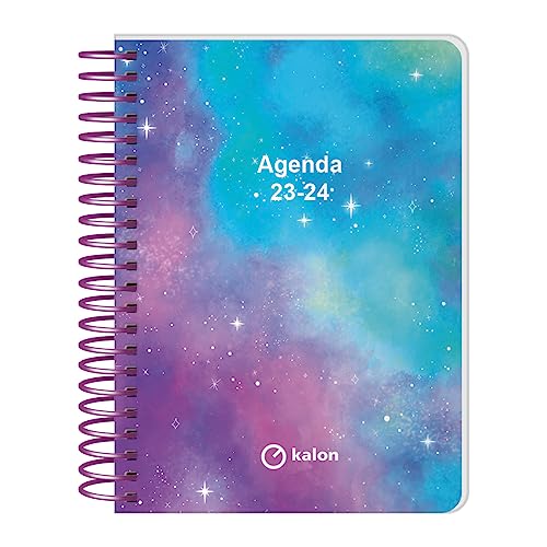 Q Kalon - Schülerkalender 2023-2024 (September bis Juni) - Tagesansicht - Größe: 11x15 cm (A6) - Zweisprachig: Spanisch und Englisch - Cosmos von Q Kalon