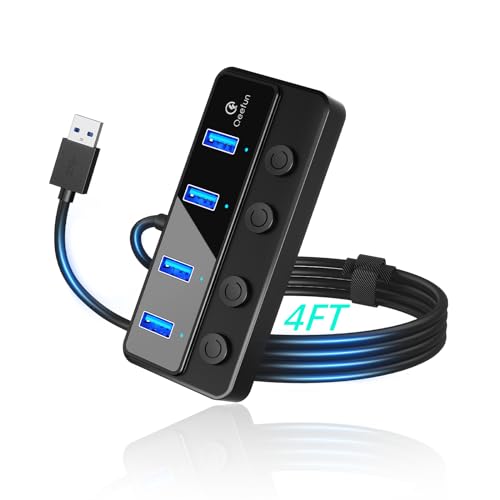 Qeefun 4-Port USB 3.0 Hub mit 1,2m verlängertem Kabel, USB Adapter USB Extender USB Port Expander für Laptop, PC, USB Flash Drives und mehr von Q QEEFUN