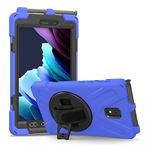 QANG Samsung Galaxy Tab Active 3 8 Zoll T570 T575 T577 Hülle, drei Schichten, robuste Schutzhülle mit Halterung / Handschlaufe für Samsung Galaxy Tab Active 3 8 Zoll T570 T575 T577 (Blau) von QANG