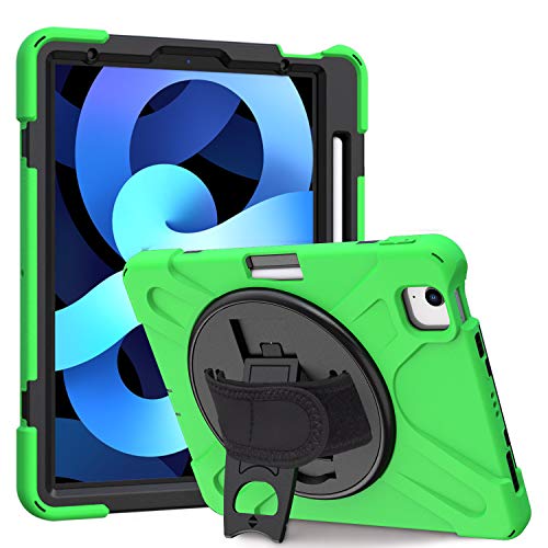 QANG Schutzhülle für iPad Air 4 10,9 Zoll (26,9 cm), 3 Schichten, robustes Gehäuse, mit Handschlaufe, Stifthalter für iPad Air 4 26,7 cm (10,9 Zoll), Grün von QANG