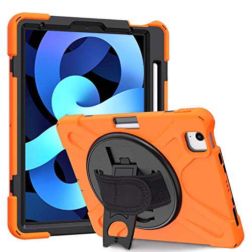 QANG Schutzhülle für iPad Air 4 25,6 cm (10,9 Zoll), stoßfest, mit Ständer, 360 Grad, Handschlaufe und Stifthalter für iPad Air 4 10,9 Zoll (25,6 cm), Orange von QANG