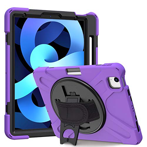 QANG Schutzhülle für iPad Air 4 25,6 cm (10,9 Zoll), stoßfest, mit Ständer, 360 Grad, Handschlaufe und Stifthalter für iPad Air 4 10,9 Zoll (25,6 cm), Violett von QANG