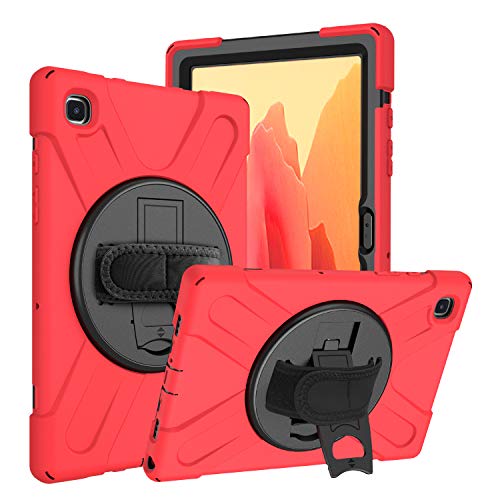 Schutzhülle für Samsung Galaxy Tab A7 10.4 T500 T505 T507 T505N stoßfest, mit Ständer, um 360 Grad drehbar, Handschlaufe für Galaxy Tab A7 10.4 T500 T505 T507 T505N (Rot) von QANG