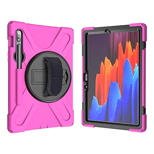 Schutzhülle für Samsung Galaxy Tab S7 11 T870 T875 stoßfest mit 360 Grad drehbarem Ständer, Handschlaufe und Stifthalter für Samsung Galaxy Tab S7 11 T870 T875 (Rosa) von QANG