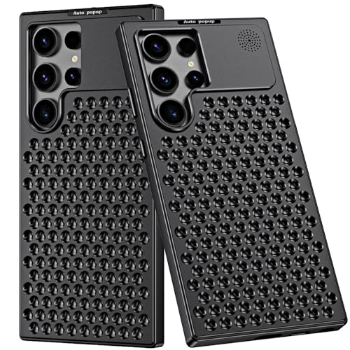 QANXGOG Metallhülle für Samsung Galaxy S25 Ultra, Aluminium-Kühlung, belüftete Metallhülle, Anti-Fingerabdruck, mattes Finish (schwarz) von QANXGOG
