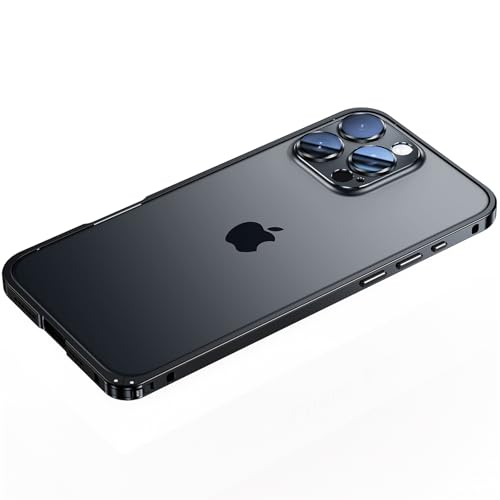 QANXGOG Metallhülle für iPhone 16/16 Pro/16 Pro Max, Aluminiumrahmen mit Kameraring, Anti-Fingerabdruck & Anti-Vergilbung, ultradünne Snap-On-Abdeckung (Schwarz, 16 Pro Max) von QANXGOG