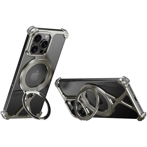 QANXGOG Minimalistische Schutzhülle für iPhone 15 Pro Max/15 Pro, um 360° drehbar, Ständer, Aluminium, Metall, rahmenloses Design, Stoßschutz, stoßabsorbierende Schale (natürliches Titan, 15 Pro Max) QANXGOG Minimalistische Schutzhülle für iPhone 15 Pro Max/15 Pro, um 360° drehbar, Ständer, Aluminium, Metall, rahmenloses Design, Stoßschutz, stoßabsorbierende Schale (natürliches Titan, 15 Pro Max) von QANXGOG