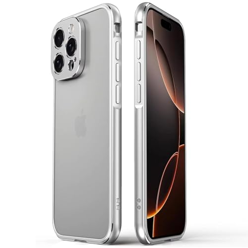 QANXGOG Schutzhülle mit Metallrahmen für iPhone 16 Pro Max/16 Pro/16 Plus/16, Aluminiumlegierung, Stoßfänger mit Kameraobjektivschutz, keine Rückabdeckung, stoßfest, Metallknöpfe (Silber, 16 Pro Max) QANXGOG Schutzhülle mit Metallrahmen für iPhone 16 Pro Max/16 Pro/16 Plus/16, Aluminiumlegierung, Stoßfänger mit Kameraobjektivschutz, keine Rückabdeckung, stoßfest, Metallknöpfe (Silber, 16 Pro Max) von QANXGOG