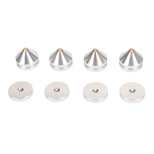 QanyEGN 4PCS -Lautsprecher -Isolation Füße Pads, Aluminium -Legierungslautsprecher -Spike -Matten, Stoßdämpfungsverstärker Spike Isolation Feet Matte für Plattenspieler Subwoofer (Silver) von QANYEGN