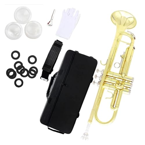 Messing Standard Bb Trompete Instrumentenset Geeignet für Anfänger Musikinstrument Trompete von QASKLBN