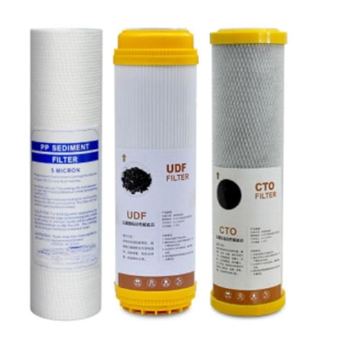 10 Zoll Wasserfilterkartusche CTO/UDF/PP Wasserfilter Aktivkohle Ganzes Wasserfiltersystem Zubehör Einfache Installation(Yellow) von QASVOU