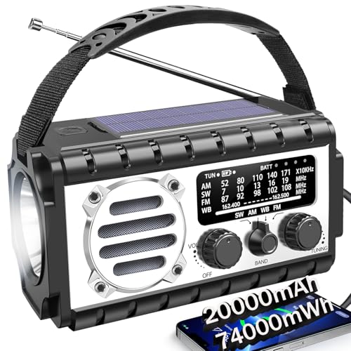 QAUYYW Notfallradio 20000mAh/74000mWh Kurbel-Solarradio mit Wetterwarnung AM/FM/NOAA/SW, Taschenlampe und Leselampe, SOS-Alarm, Telefon-Ladegerät für Not-Hurrikan QAUYYW Notfallradio 20000mAh/74000mWh Kurbel-Solarradio mit Wetterwarnung AM/FM/NOAA/SW, Taschenlampe und Leselampe, SOS-Alarm, Telefon-Ladegerät für Not-Hurrikan von QAUYYW
