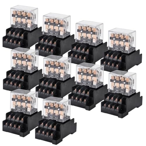 10Sets Mini Relais 14Pin 10A mit LED P143 Allgemeine Micro Relais 12V 24V 110V 220V 380V mit Sockel Basis(AC - 10 Sets,110V) von QAVLXIE