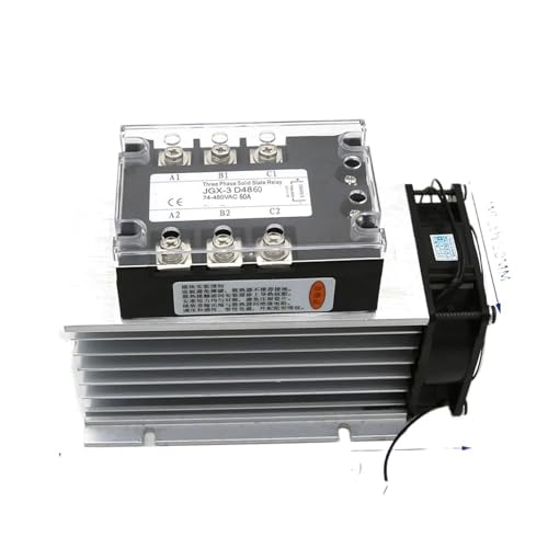 Dreiphasiges Halbleiterrelais 24-480 VAC 10/25/40/60/80 A DC-Steuerung AC-Halbleiterrelais SSR mit Lüfter und Kühler(60A) von QAVLXIE