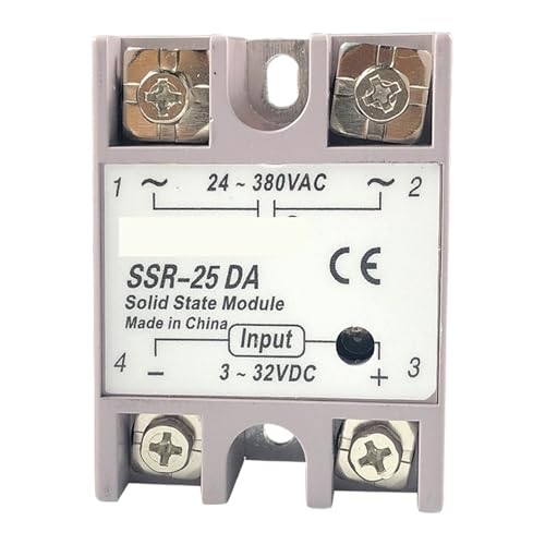 SSR -10DA/25DA/40DA DC-Steuerung, AC, weißes Gehäuse, einphasiges Halbleiterrelais, Eingang 3–32 VDC, Ausgang 24–480 VAC, I-50-Kühlkörper(SSR-25DA) von QAVLXIE