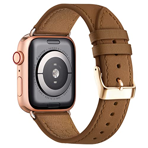 QAZNZ Lederarmband Kompatibel mit Apple Watch Armband 40mm 41mm 38mm, Kompatibel mit iWatch Series 8 7 6 5 4 3 2 1 & iWatch SE,Ultra (38mm 40mm 41mm, Braun/Roségold) von QAZNZ