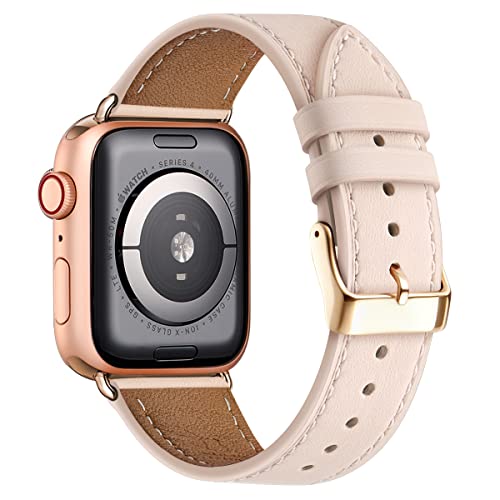 QAZNZ Lederarmband Kompatibel mit Apple Watch Armband 41mm 40mm 38mm, Kompatibel mit iWatch Series 8 7 6 5 4 3 2 1/SE (38mm 40mm 41mm, Rosa Sand/Roségold) von QAZNZ