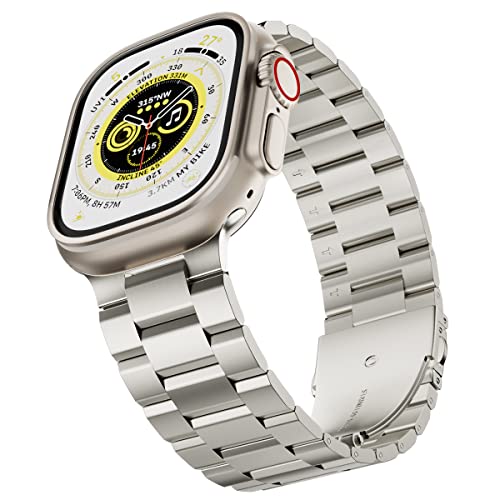 QAZNZ Metall Armband Kompatibel mit Apple Watch Armband 45mm 44mm 49mm 42mm, Edelstahl Metall Ersatz Armband für Series 9 Ultra/Ultra2 Series 8/7/6/5/4/3/2/1,SE (Starlight Farben, 42mm 44mm 45mm 49mm) von QAZNZ