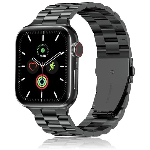 QAZNZ Metall Kompatibel mit Apple Watch Armband 46mm 45mm 44mm 49mm 42mm(Series 3 2 1), Herren Edelstahl iWatch Bands für Apple Watch Ultra 2/Ultra SE, iwatch Series 10 9 8 7 6 5 4 3 2 1(Schwarz) von QAZNZ