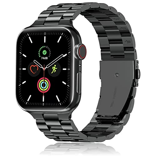 QAZNZ Metall Ersatz Armband Kompatibel mit Apple Watch Armband 45mm 44mm 49mm 42mm 40mm 38mm 41mm, Edelstahl, für Series 9 Ultra/Ultra2 Series 8/7/6/5/4/3/2/1,SE (42mm,Black) von QAZNZ