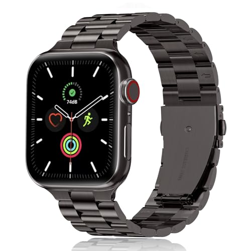 QAZNZ Metall Kompatibel mit Apple Watch Armband 46mm 45mm 44mm 49mm 42mm(Series 3 2 1), Herren Edelstahl iWatch Bands für Apple Watch Ultra 2/Ultra SE, iwatch Series 10 9 8 7 6 5 4 3 2 1(Schwarz Grau) von QAZNZ