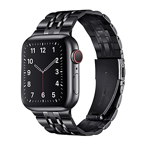 QAZNZ Metallarmband Kompatibel mit Apple Watch Armband 40mm 38mm 41mm Sieben Perlen Edelstahl Ersatzband für Ultra/Ultra2 iWatch Series 9/8/7/6/5/4/3/2/1,SE(38mm, Schwarz von QAZNZ