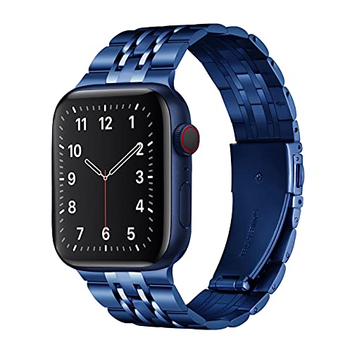 QAZNZ Metallarmband Kompatibel mit Apple Watch Armband 40mm 38mm 41mm Sieben Perlen Edelstahl Ersatzband für Ultra/Ultra2 iWatch Series 9/8/7/6/5/4/3/2/1,SE(38mm,Dunkelblau von QAZNZ